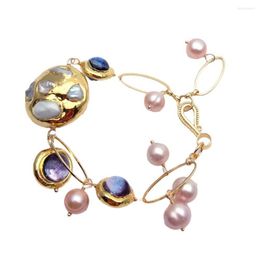 Link Bracelets Y.YING Cultured White Keshi Pearl Purple Murano Glass Beaded Pink Bracelet