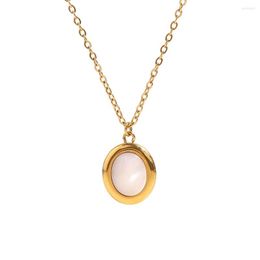 Chains French Women's Necklace Luxury Versatile Retro Style Premium Oval Opal Pendant Round Necklaces Stainless Steel Jewellery
