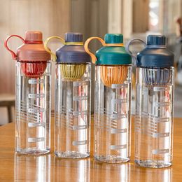 New Large Capacity Water Bottle With Tea Divider Cup Plastic Water Cup Time Scale Frosted Outdoor Sports Gym Student Couple Cup Girl