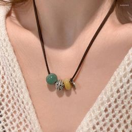 Chains Colourful Natural Stones Pendant Necklace For Women Grunge Trend Girls Jewellery Chinese Style Wood Beaded Chain Birthday Gifts