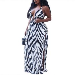 Casual Dresses Striped Maxi Dress Women 5XL Plus Size Halter Sleeveless Backless Robe Summer Fashion Sexy Elegant Bandage Beach Long 2023