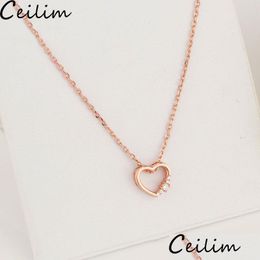 Pendant Necklaces Elegant Hollow Heart Cubic Zirconia Rose Gold Plated Necklace For Women Choker High Quality Jewelr Dhgarden Dhnoa