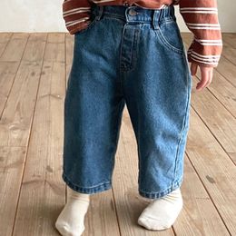 Jeans Spring Infant Jeans Toddler Retro Style High Waist Casual Straight Denim Trousers Baby Boys And Girls Loose Wide Leg Pants 230512