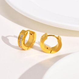 Hoop Earrings Women Shiny Cubic Zirconia Huggie Earring Gold Colour Stainless Steel CZ Stone Bling Charm Jewellery Accessories