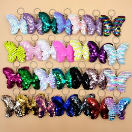 Sequin keychain Colour reflective butterfly key chain trend sparkling schoolbag pendant