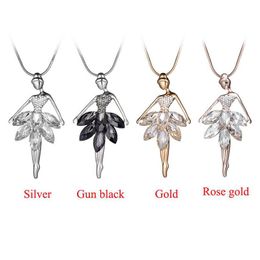 Pendant Necklaces Fashion Ballet Girls Dancer Necklace Crystal Rhinestone Charms Ballerina Long Chain Statement Jewellery Chri Dhgarden Dh26F