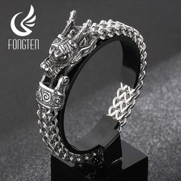 Chain Fongten Dragon Bracelet For Men Silver Colour Stainless Steel Braided Mesh Link Viking Wrist Male Bangles Jewellery Gift 230511