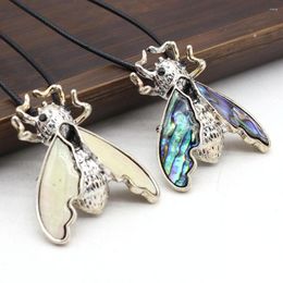 Pendant Necklaces 6 PCS Wholesale Natural Abalone White Shell Flying Insects Alloy Necklace For Woman Jewellery Making DIY Gift