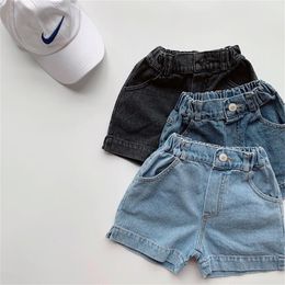 Shorts Children Pants Denim Short Jeans Summer Korean Childrens Simple Casual Denim Shorts for Boys Girls Vaqueros Elastic Waist Pants 230512