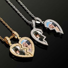 2023 New Fashion Diy Memorial Photo Commemorative Pendant Necklace Creative Hip Hop Custom Heart Splice Charm Broken Heart Diy Picture Shiny Aesthetic Crystal Gift