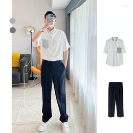 Men's Tracksuits 2023 Men's Short-sleeved Shirt Trousers Two-piece Set Street Outdoor Casual Lapel Single-breasted Walking Suit A57