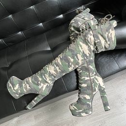 Olomm New Arrival Women Winter Over The Knee Boots Chunky Heels Round Toe Elegant Camouflage Casual Shoes Plus US Size 5-20