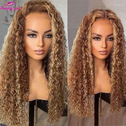 Highlight Wig Human Hair Water Wave 13x4 Lace Front Body Wavy Coloured Wigs Brazilian 34inch Honey Blonde