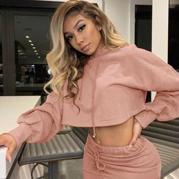 Work Dresses Streetwear Tracksuit Women 2 Piece Set Winter Clothes Casual Club Matching Sets Puff Sleeve Hoodies And Bandage Mini Skirt