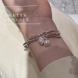 Bangle Night White Copper Plated Silver Lotus Bud Woman Simple Mobius Ring Bracelet Adjustable