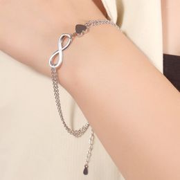 Link Bracelets Fashion Double Layer Chain Love Heart Cross Charm Bracelet &Bangle For Women Girls Sweet Elegant Jewellery Gifts Sl219