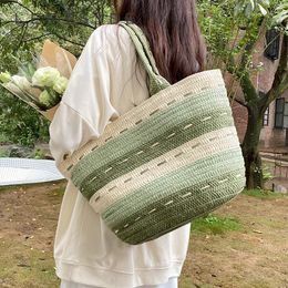 Evening Bags Ladies Big Straw Weave Stripe Shoulder Side For Women 2023 Summer Hit Trendy Fashion Tote Bag Lady Handbags Beach