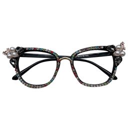 Rhinestone Cat Eye Sunglasses Women Personalized Trend Anti Blue Light Inlaid Diamond Glasses