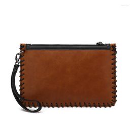 Evening Bags Men Envelope Bag Men's Youth Hand Clutch Crazy Horse PU Leather Mobile Phone Handbag Male Weave Purse