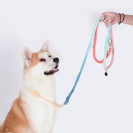 Dog Collars Leashes Dog Leash Round Cotton Dogs Lead Rope Colorful Pet Long Leashes Belt Outdoor Dog Walking Training Leads Ropes Dog Collar 230512