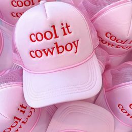 Cool It Cowboy Trucker Hat Girly Pink Summer Woman Embroider Mesh Cap Mom Hats