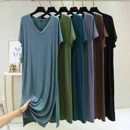 Women's Sleep Lounge Fdfklak Korean Modal Sleepwear Women Night Shirt Comfortable Long Dress Sexy V Neck Nightgowns Female Lounge Wear Nightdress P230511