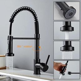 Kitchen Faucets Sink Spring Type Faucet Brush Brass And Cold Water 360 Degree Rotating Single Lever Pull-out Mixing