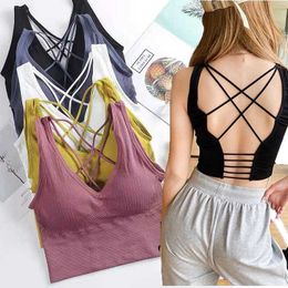 Bras New Beauty Back Sports Bra Women Shockproof Sexy Breathable Athletic Fitness Running Gym Vest Tops Sportswear Crop Push up Top P230512