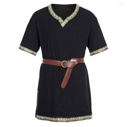 Men's Casual Shirts Vintage Medieval Viking Pirate Tunic For Men Cotton Short Sleeve Larp Cosplay Costume Warrior Norman Chevalier Top