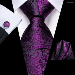 Bow Ties Purple Black Paisley Silk Wedding Tie For Tall Men Extra Long 178CM 9CM Necktie Handky Cufflink Fashion Business Hi-Tie Designer