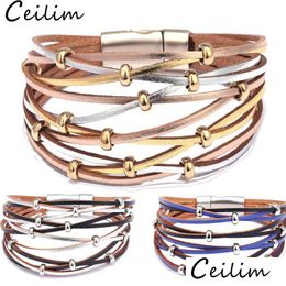 Chain Handmade Gold Sier Beads Leather Bracelets For Women Men Fashion Mtiple Layers Charm Wrap Bracelet Bangle Wholesale Je Dhgarden Dhvyz