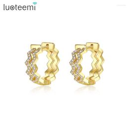 Hoop Earrings & Huggie Wave Shape Korean Fashion Cute Hoops Earring For Women Oorbellen Zirkonia Gold Silve Colour Huggies Accessories