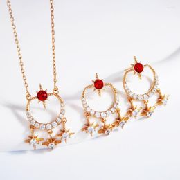 Necklace Earrings Set Ladies Made With Austrian Crystal For Bridal Party Trendy Women Pendant And Stud Bijoux Gifts