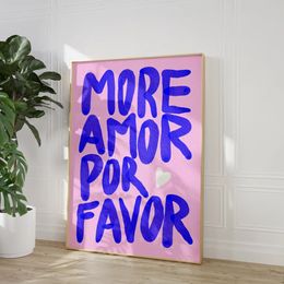 Decorative Objects Figurines Maximalist More Amor Por Favor Colorful Eclectic Pink Love Quote Wall Art Canvas Painting Poster For Living Room Home Decor 230512