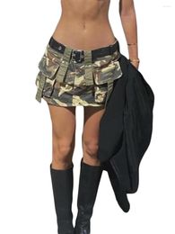 Skirts Women Wild Cargo Camouflage Low Waist Pockets Wrapped Hip Summer Casual Mini With Black Belt