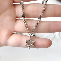 Pendant Necklaces Korean Fashion Drop Six-pointed Star Vintage Necklace Tibetan Silver Crown Costume Jewellery Woman Neck Link Chain