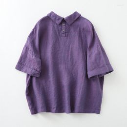 Women's Blouses Fashion Women Cotton And Linen Blouse Elegant Purple Casual Loose Short Sleeve Shirt Summer 2023 Formal Top