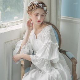 Women's Sleepwear Women Vintage Gown White Cotton Princess Nightgown Ladies Royal Casual Night Wear European Retro Style Dress 213