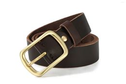 Belts 3.8cm Men Real Leather Belt Vintage For Copper Metal Pin Buckle Fashion Tetro