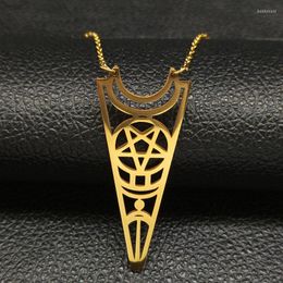 Pendant Necklaces Satan Moon Pentagram Stainless Steel Necklace Gold Colour Large Talisman Jewellery Bisuteria N18185S08