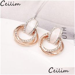 Hoop Huggie Crystal Earrings With Rhinestone 3 Circle Earring Simple Gold Plated Ear For Women Elegant Sweet Korea Design Dhgarden Dhxhl