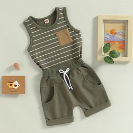 Clothing Sets Born Baby Boys Vest Short Summer Clothes 2023 Outfit Sleeveless O Neck Contrast Colour Solid Drawstring Shorts