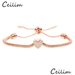 Chain Trendy Adjustable Heart Charm Bracelets Bangles For Women Rose Gold Sier Colour Cubic Zirconia Fashion Party Jewellery Gi Dhgarden Dhfcb