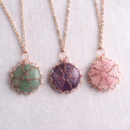 Pendant Necklaces 30mm Wire Wrap Natural Stone Necklace Healing Energy Amethysts Rose Crystal Quartz Opal Jewellery