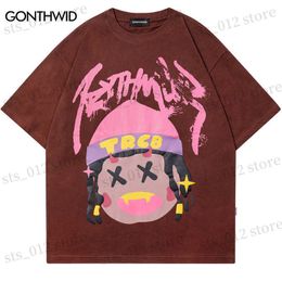 Men's T-Shirts Harajuku Gothic Streetwear Punk T Shirt Hip Hop Cartoon Graphic Print Oversize Tshirt Men Fashion Casual Loose Cotton Shirts Top T230512