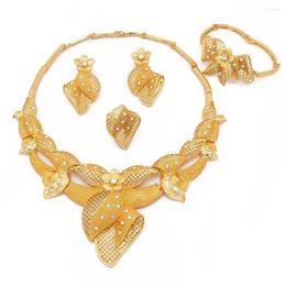 Necklace Earrings Set Women Jewellery Luxury Collar Bracelet Ring Flower 24k Arabia Dubai African Bridal Traditional Gift
