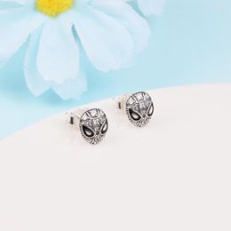 Stud Earrings Spider Mask Pave With Clear CZ Sterling-Silver-Jewelry For Women Luminous Brincos Oorbellen Pendientes