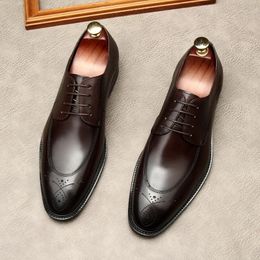 Pointed Toe Black / Brown/ Wine Red Mens Wedding Shoes Genuine Leather Oxfords Male Dress Shoes