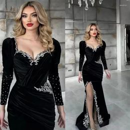 Party Dresses Blue Sexy Sweetheart Split Cris Evening Dress 2023 Elegant Long Sleeves With Lace Applique Aline Open Back Satin Robe De