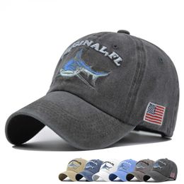 Snapbacks Embroidered Shark Baseball Cap USA Dad Hat Washed Cotton Sports Cap Sun Hat Outdoor Trucker Hat Visors P230512